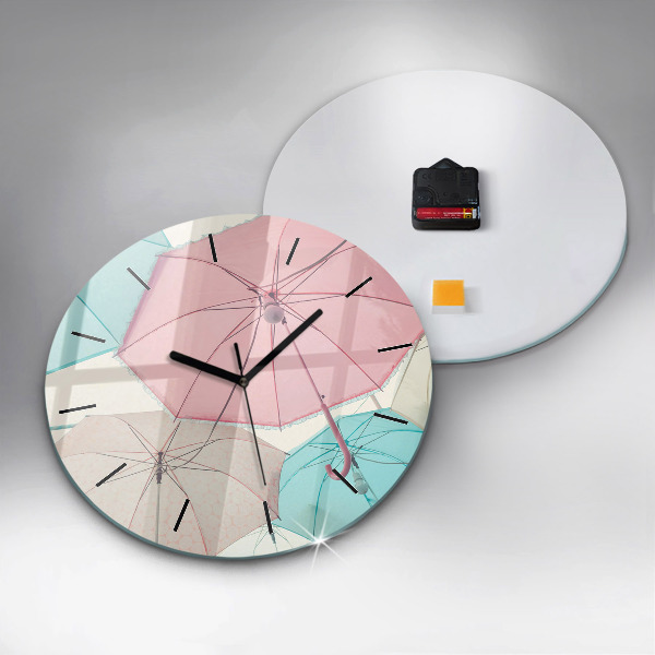 Round glass clock Pastel umbrellas
