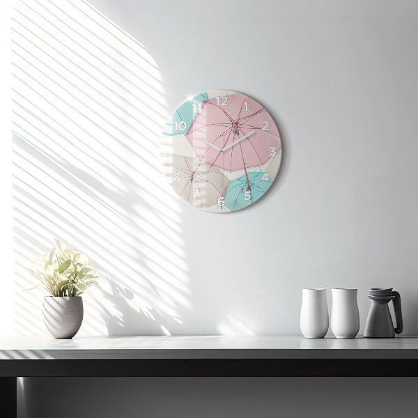 Round glass clock Pastel umbrellas