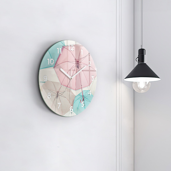 Round glass clock Pastel umbrellas
