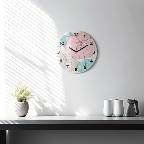 Round glass clock Pastel umbrellas