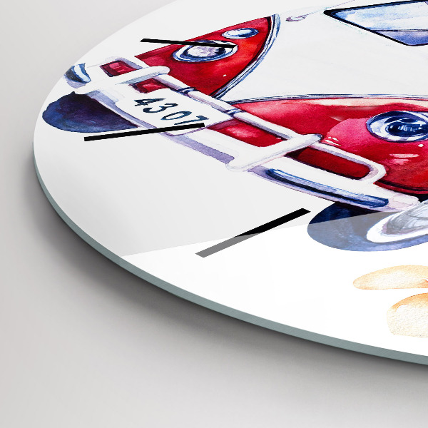 Round glass clock Car and Surfing sign