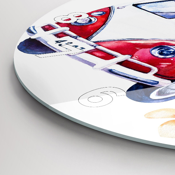 Round glass clock Car and Surfing sign