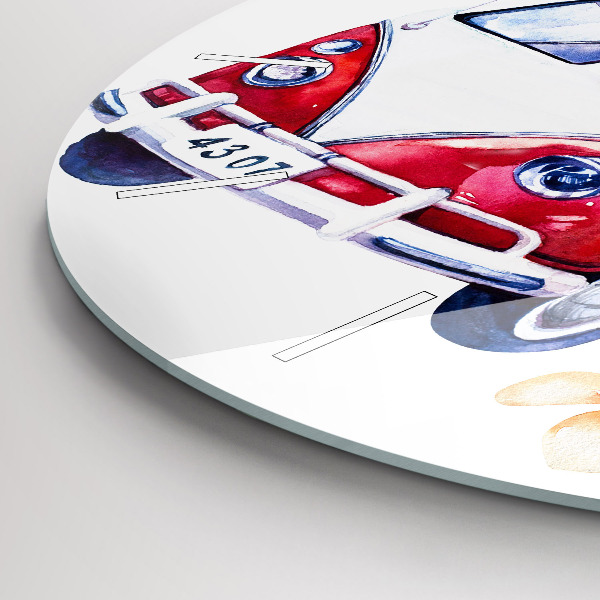Round glass clock Car and Surfing sign