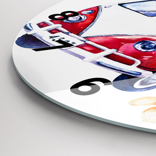 Round glass clock Car and Surfing sign