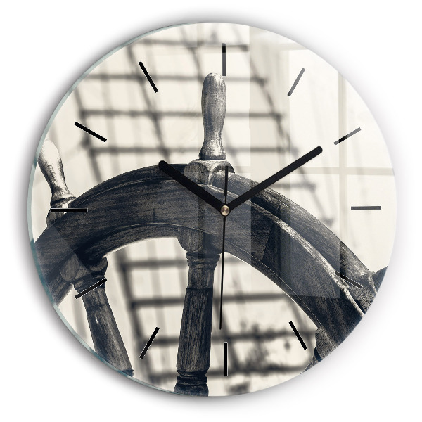 Round glass clock Ancient ship