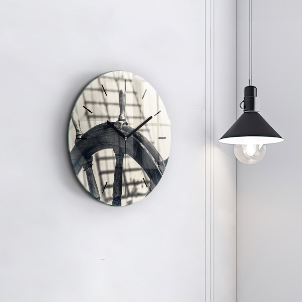 Round glass clock Ancient ship