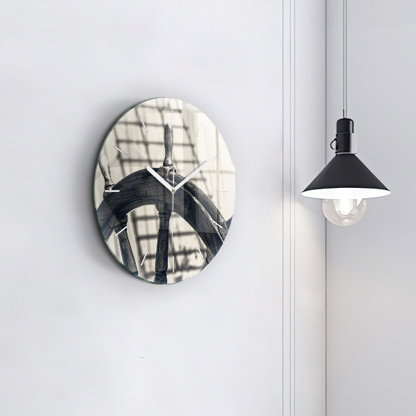 Round glass clock Ancient ship