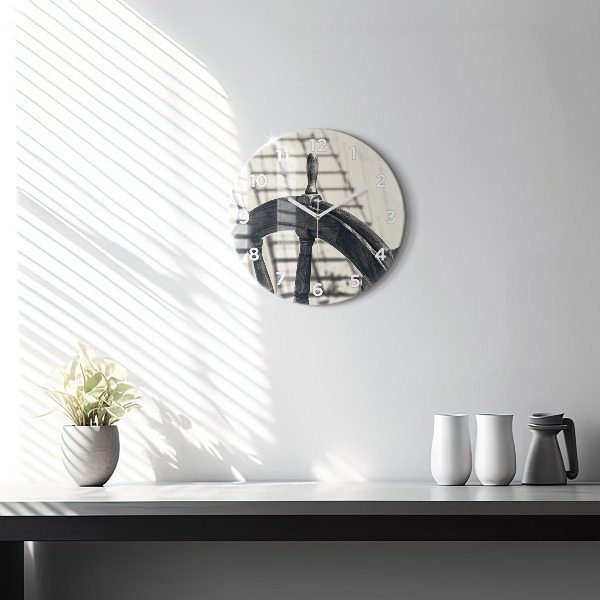 Round glass clock Ancient ship