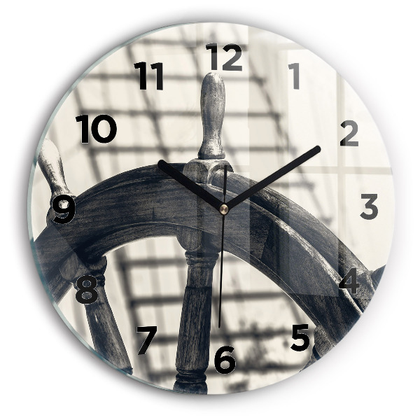Round glass clock Ancient ship
