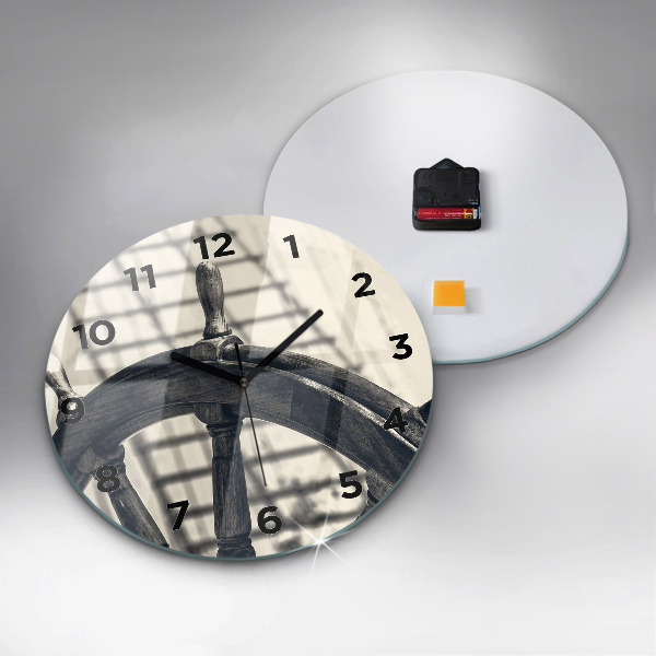 Round glass clock Ancient ship