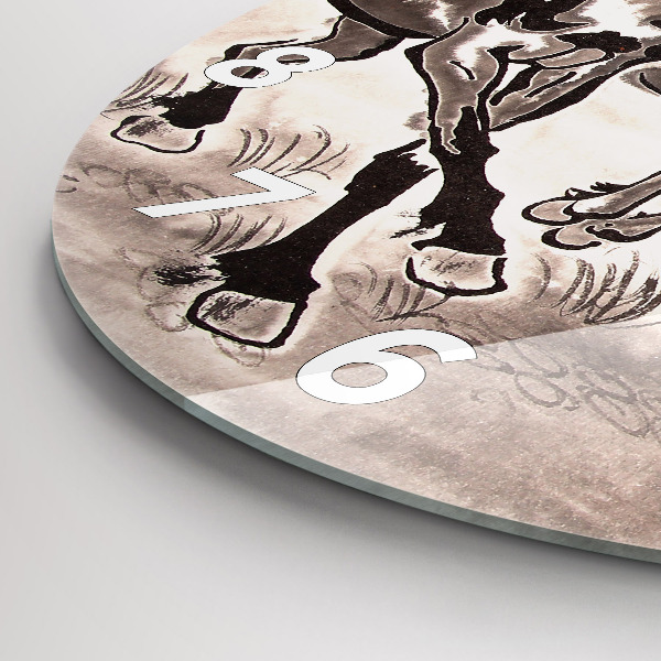 Round glass clock Galloping horses