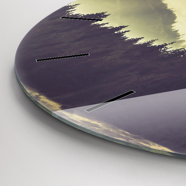 Round glass clock Misty mountain slopes