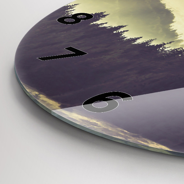 Round glass clock Misty mountain slopes