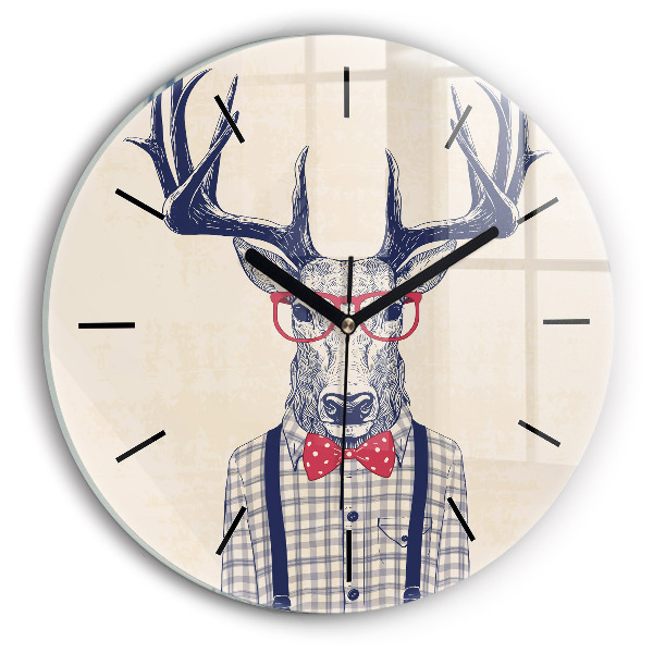 Round glass clock Deer in a shirt