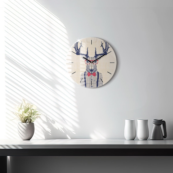Round glass clock Deer in a shirt