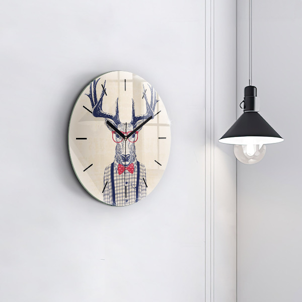 Round glass clock Deer in a shirt
