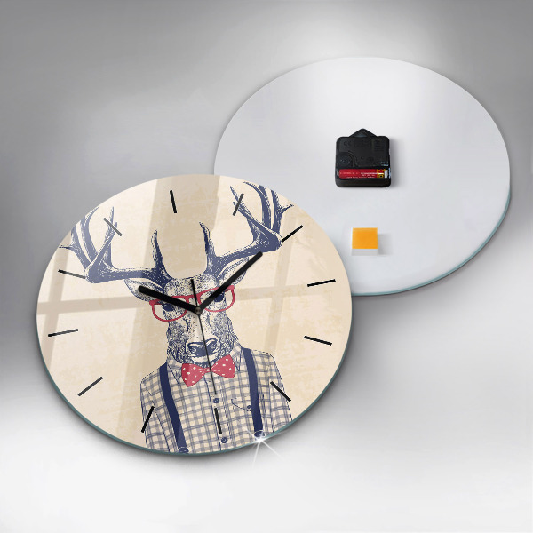 Round glass clock Deer in a shirt