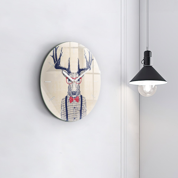 Round glass clock Deer in a shirt
