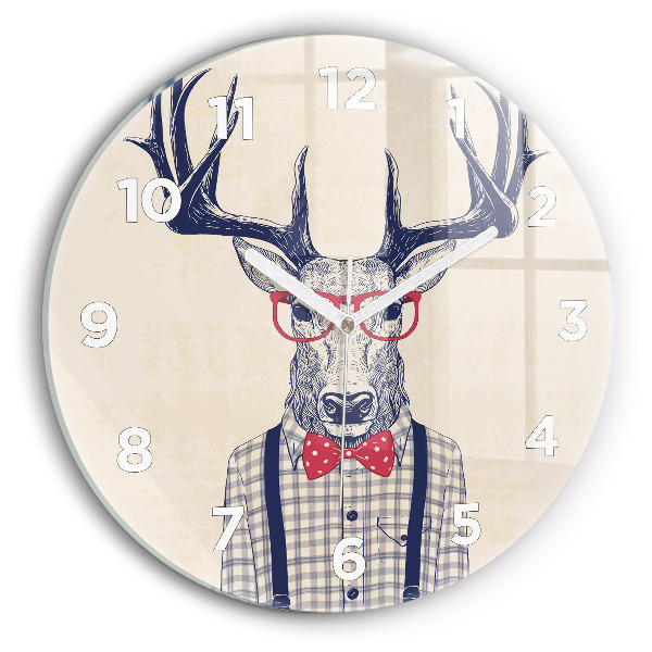 Round glass clock Deer in a shirt