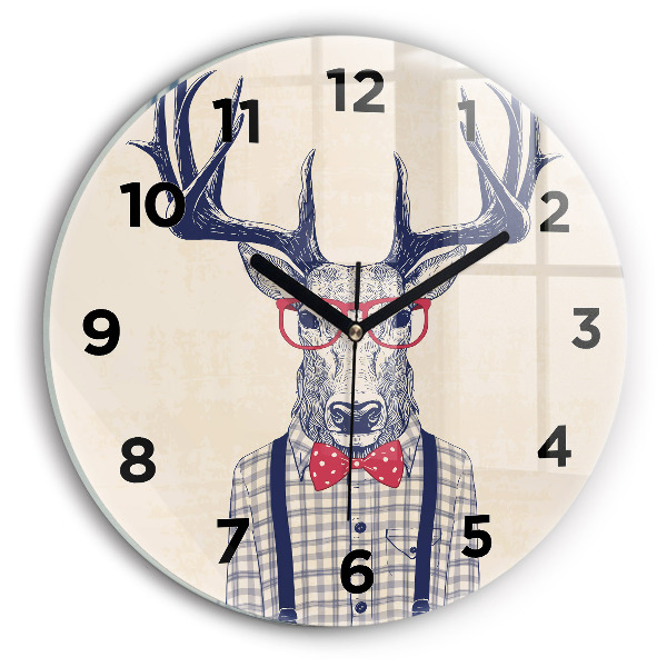 Round glass clock Deer in a shirt