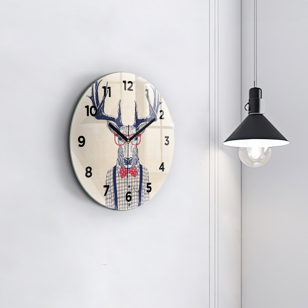 Round glass clock Deer in a shirt