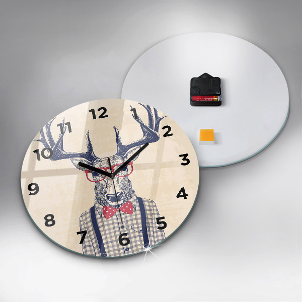 Round glass clock Deer in a shirt