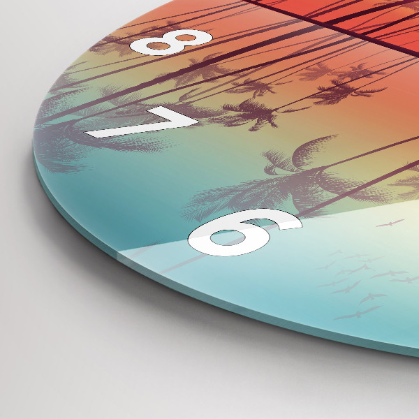 Round glass clock Tropical palm trees