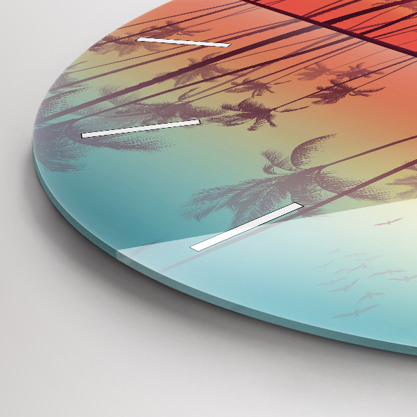 Round glass clock Tropical palm trees