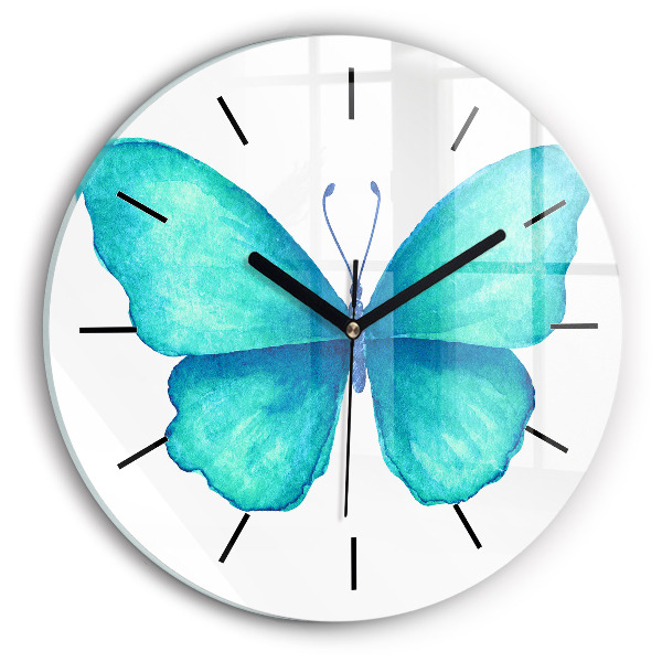 Round glass clock Turquoise Summer Butterfly