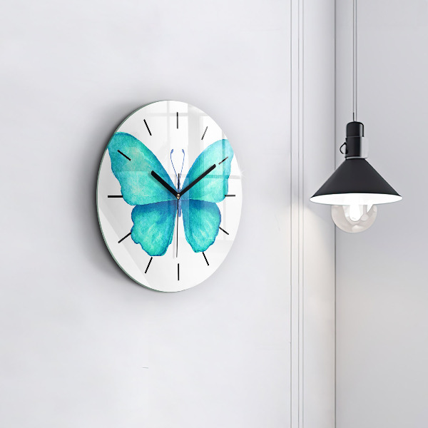 Round glass clock Turquoise Summer Butterfly