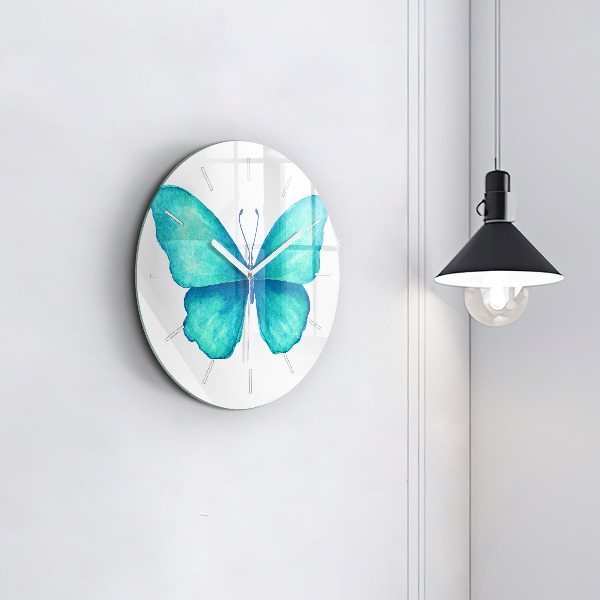 Round glass clock Turquoise Summer Butterfly