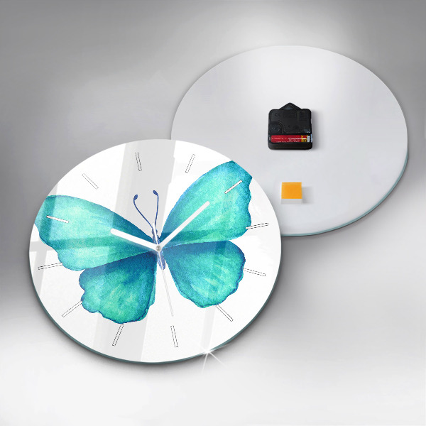 Round glass clock Turquoise Summer Butterfly