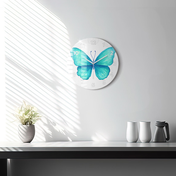 Round glass clock Turquoise Summer Butterfly