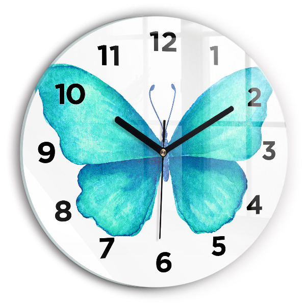 Round glass clock Turquoise Summer Butterfly