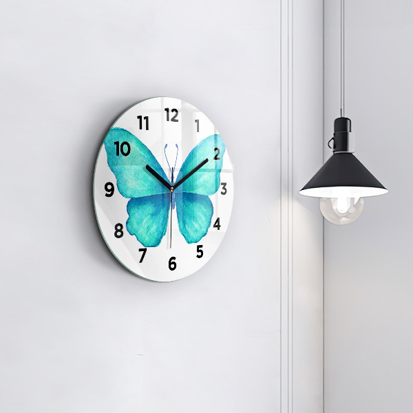 Round glass clock Turquoise Summer Butterfly