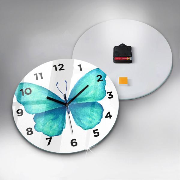 Round glass clock Turquoise Summer Butterfly