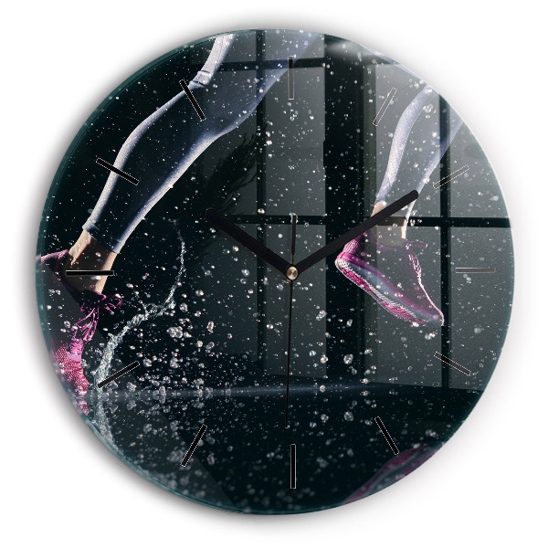 Round glass clock Healthy lifestyle - running