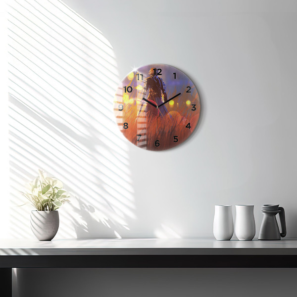 Round glass clock Knight with a sword