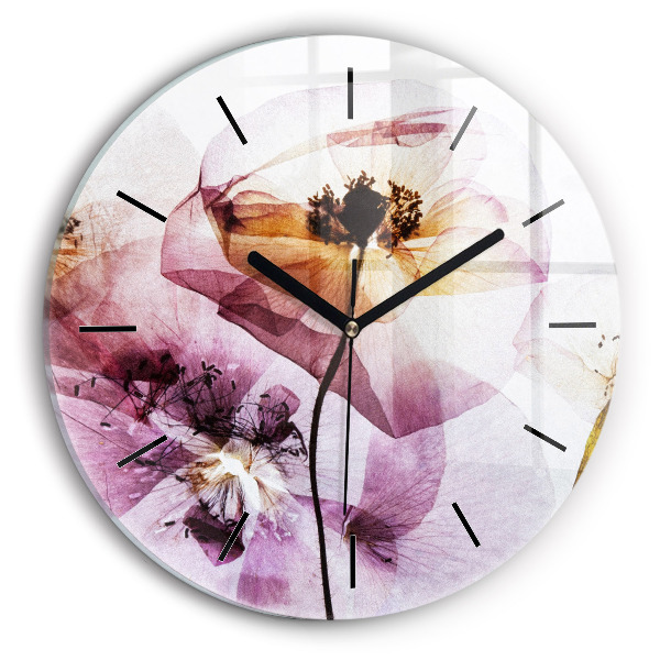 Round glass clock Dry poppy flowers