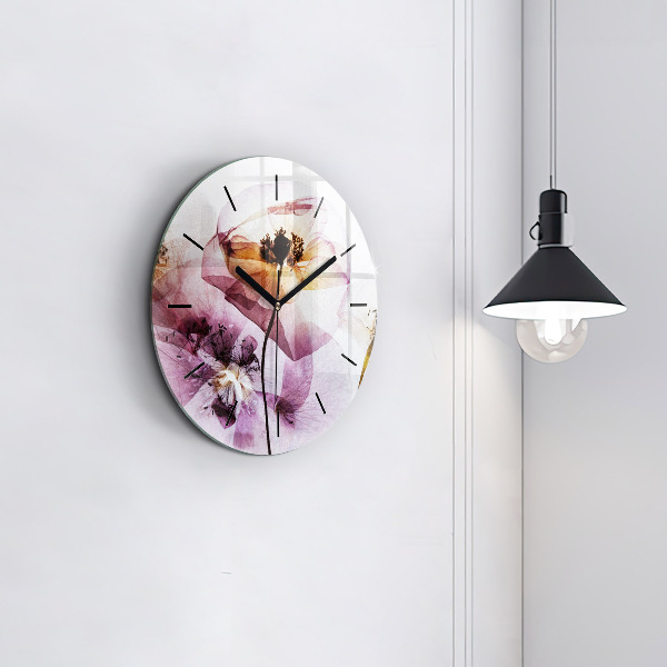 Round glass clock Dry poppy flowers