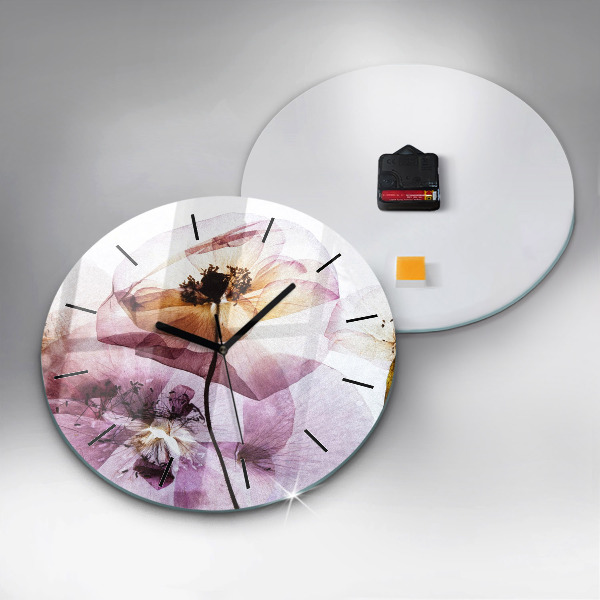 Round glass clock Dry poppy flowers