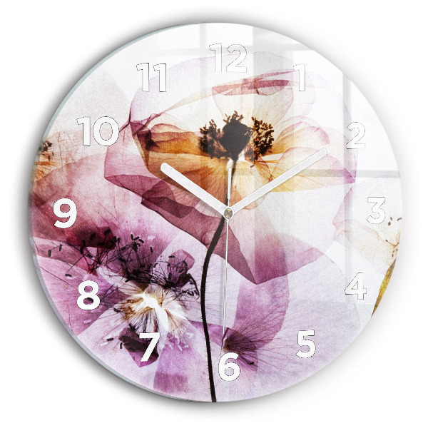 Round glass clock Dry poppy flowers