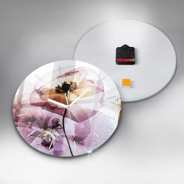 Round glass clock Dry poppy flowers