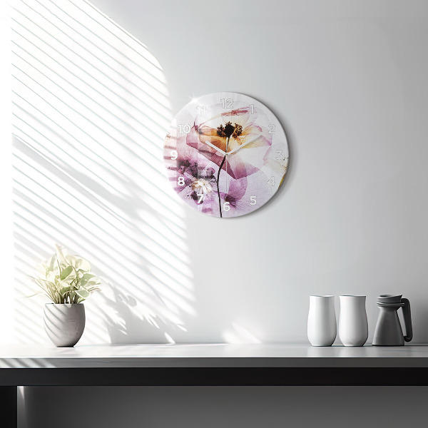 Round glass clock Dry poppy flowers