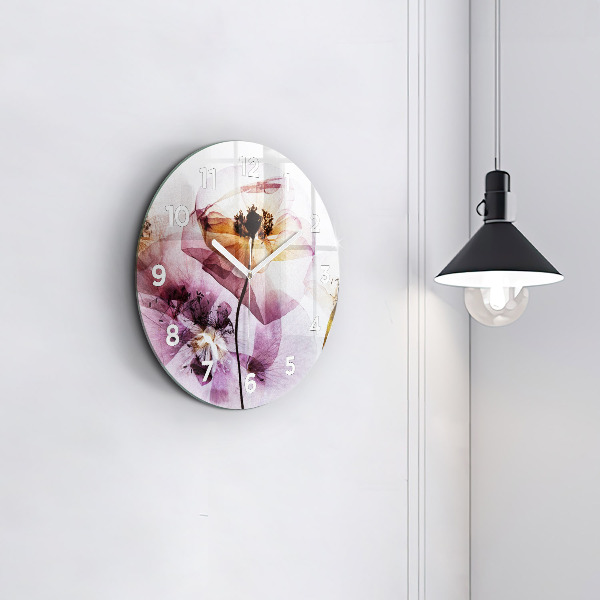 Round glass clock Dry poppy flowers