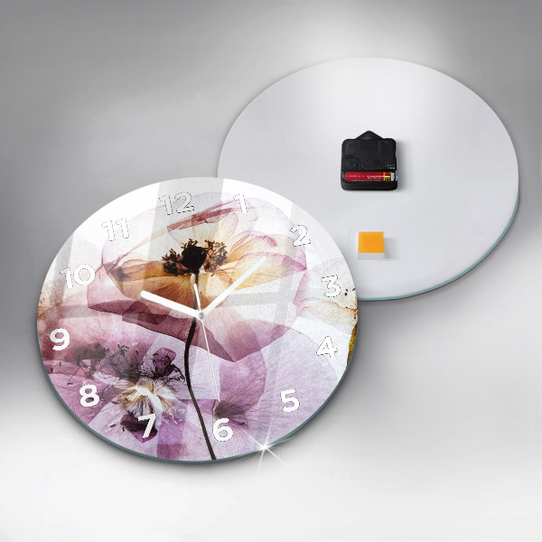 Round glass clock Dry poppy flowers