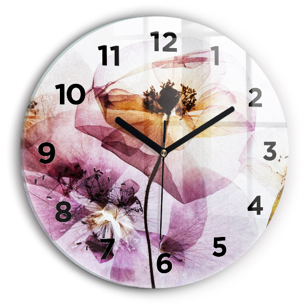 Round glass clock Dry poppy flowers