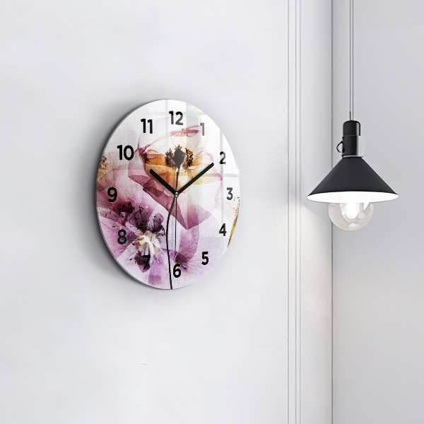 Round glass clock Dry poppy flowers