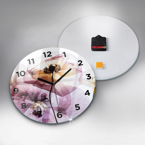 Round glass clock Dry poppy flowers