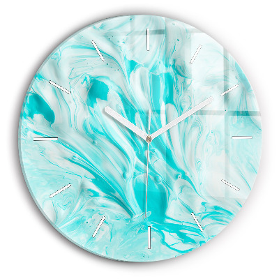 Round glass clock Blue abstraction